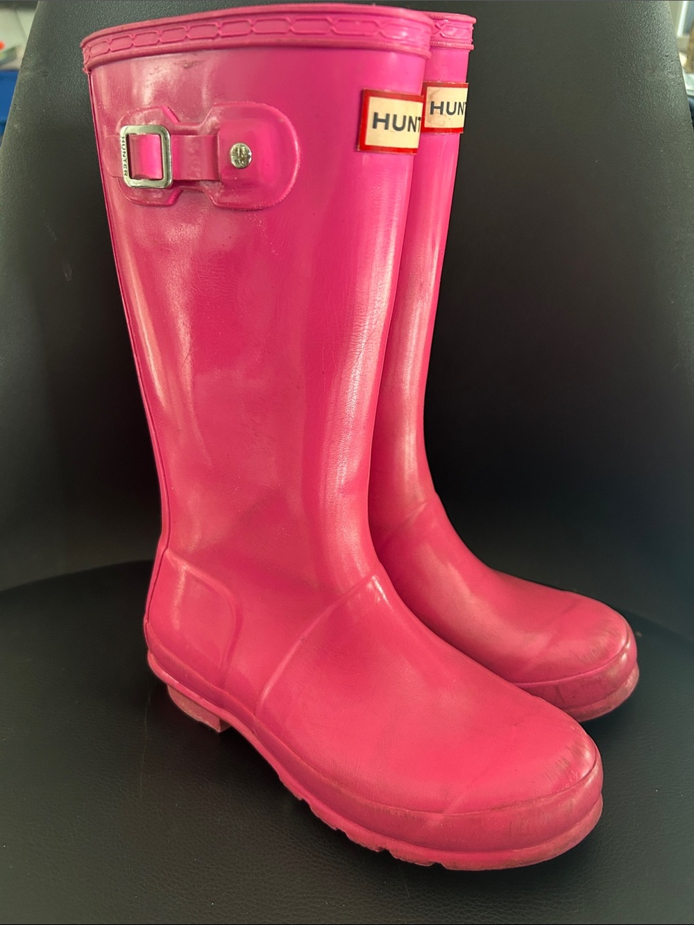 Hunter Girls’ Bright Pink Tall Rain Boots size 3-4